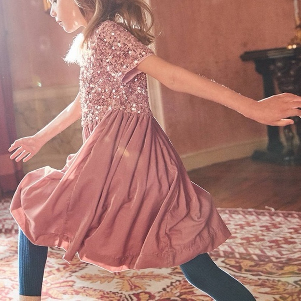 Boden Vintage Pink Velvet Sequin Party Dress 8-9yr